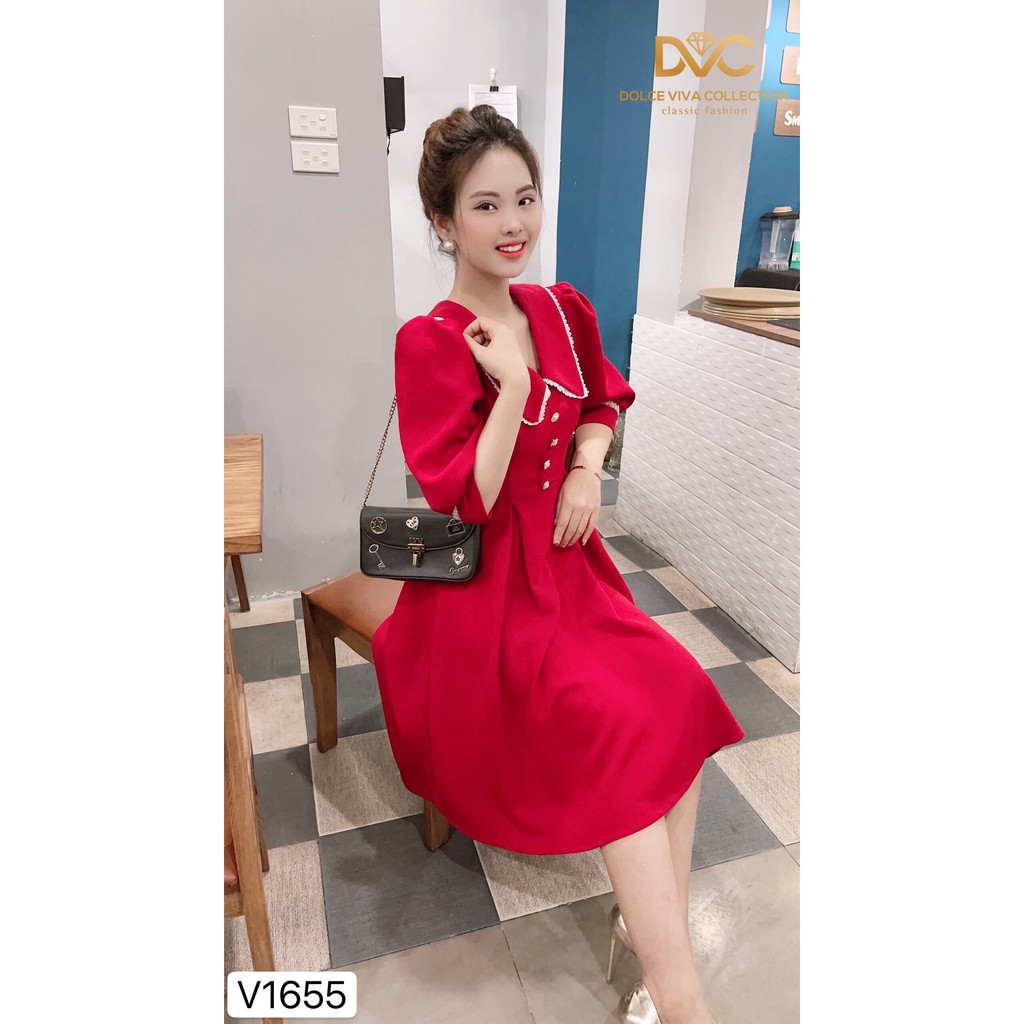 Váy xòe đỏ tay lỡ V1655 - ĐẸP SHOP DVC ( Ảnh mẫu và ảnh trải sàn do shop tự chụp ) | BigBuy360 - bigbuy360.vn