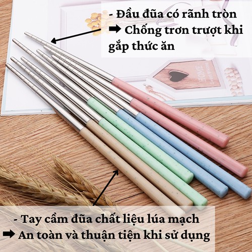 [CỰC HOT] Bộ đũa thìa 🥄SALE🥄 Bộ thìa đũa cá nhân văn phòng inox tay cầm lúa mạch có hộp đựng sang trọng tiện lợi bền đẹp