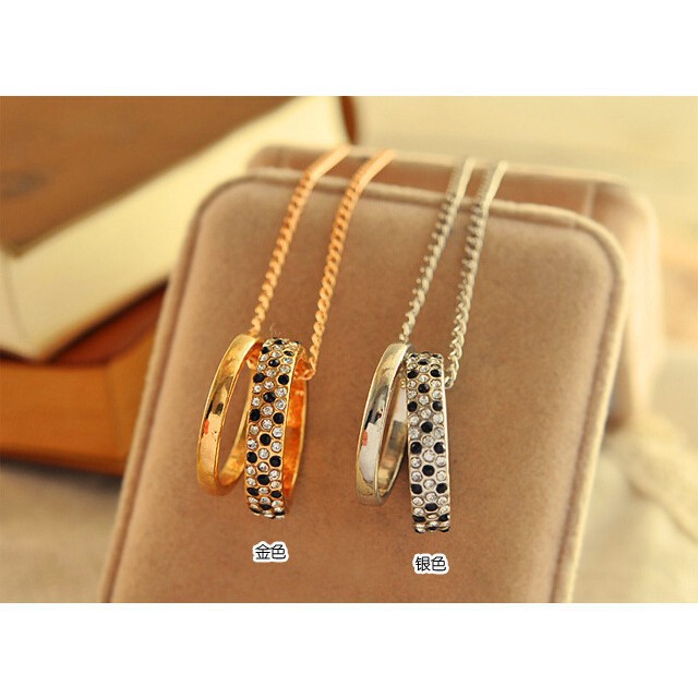 [ Freeship 50k ] Dây Chuyền Mặt 2 Nhẫn Đính Đá Thời Trang Cho Nam Nữ