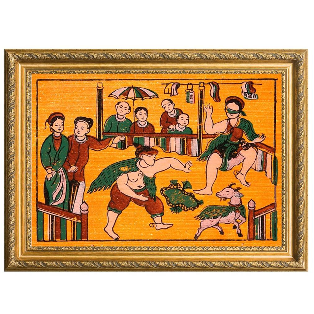 [Tranh Đông Hồ] Bức Bịt Mắt Bắt Dê - không khung tranh, Dong Ho folk paintings Viet Nam national cultural heritage