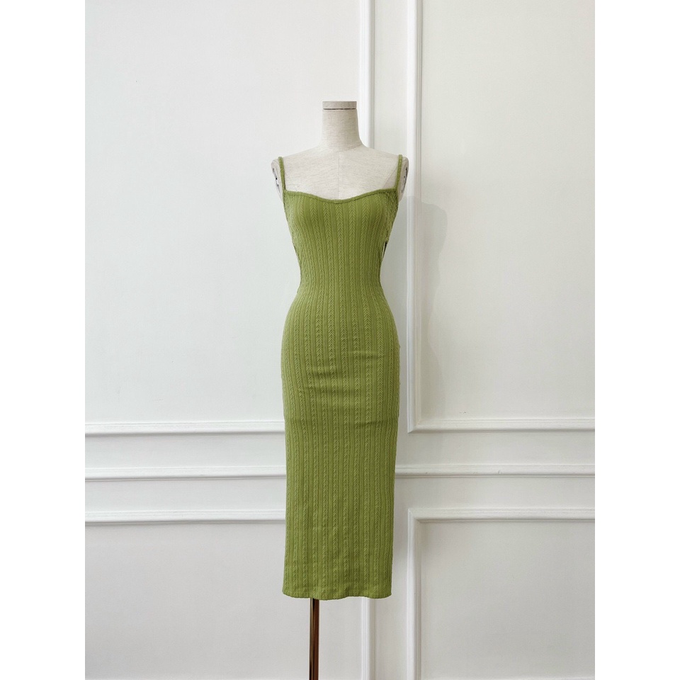 Đầm body nữ hai dây khoét eo dáng dài qua gối, đầm midi dáng ôm sexy NPDAM016