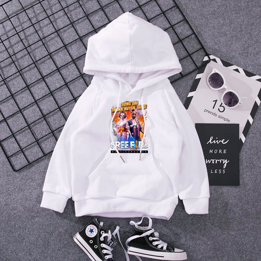 HOT Áo nỉ hoodie trắng in hình free fire cực chất cho bé trai