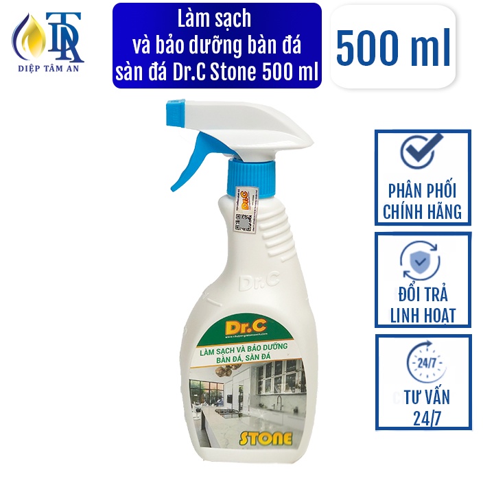 Làm sạch và bảo dưỡng bàn đá, sàn đá Dr.C Stone 500ml - đá marble, hoa cương, granite, terrazzo, gạch men, nhựa Vinyl,