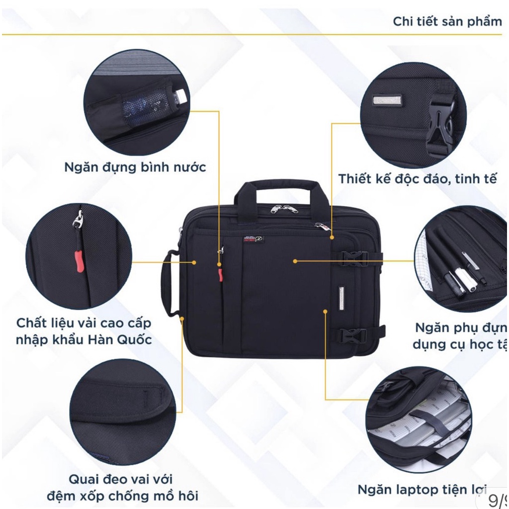 Cặp laptop 14 inch Đa năng có vai đeo Balo và vai đeo chéo Kim Long KL201