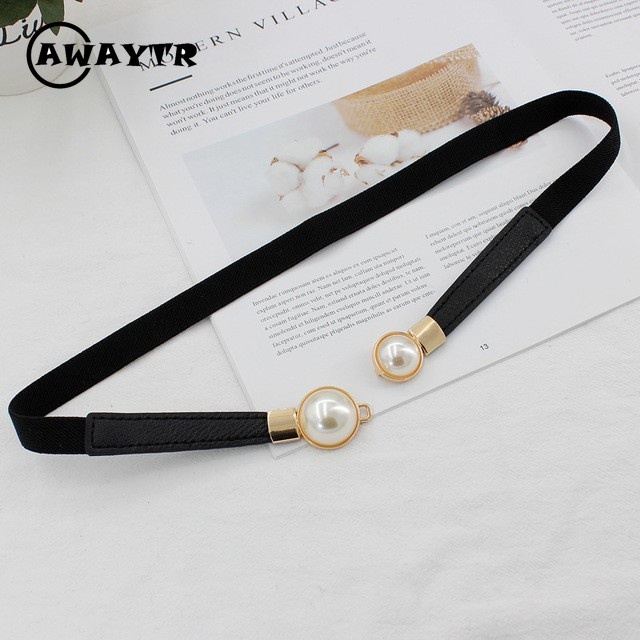 Thắt Lưng Bản Nhỏ Co Giãn Đính Ngọc Trai Thời Trang Cho Nữ
