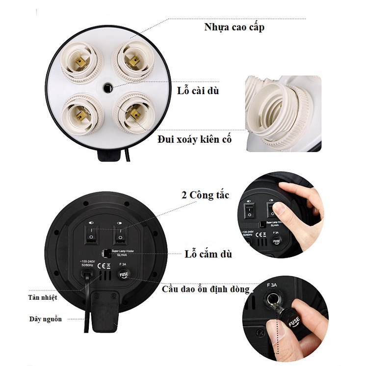 Combo Bộ Đèn Studio Công Suất Cao, Bộ 3 Đèn Softbox 4 Bóng Led360 20W/40W 5500K, Tổng 240W/480W, Setup Phòng Quay Chụp