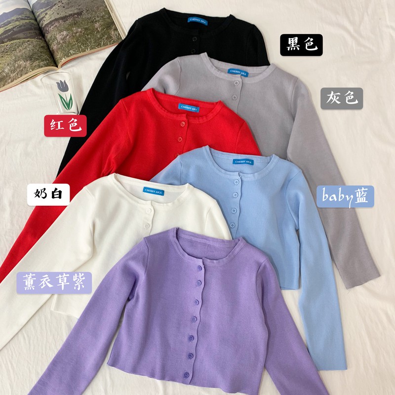 Áo Cardigan Dệt Kim Tay Dài Dáng Ngắn Phong Cách Hàn Quốc 33093