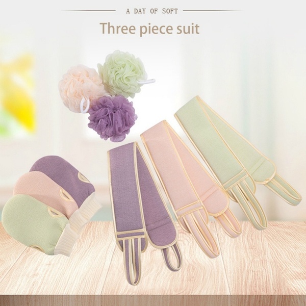 3pcs/set Body Cleaning Soft Brush /Home Hotel Bathroom Shower Ball Back Scrubber Set /Back Scrubber Towel /Exfoliating Skin Bath Gloves