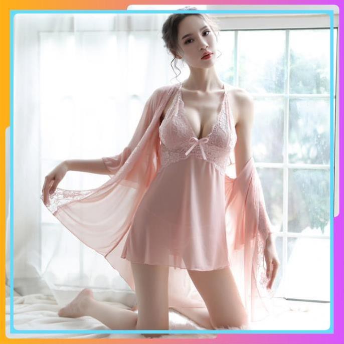 Bộ đồ ngủ áo choàng kèm váy ngủ 2 DÂY voan thun co giãn cao cấp, đầm ngủ mềm mại sang chảnh kimono nhật bản | BigBuy360 - bigbuy360.vn