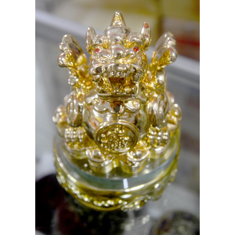 Tượng Tỳ Hưu phong thủy,chiêu tài lộc sơn xi vàng có đế xoay cao 15cm