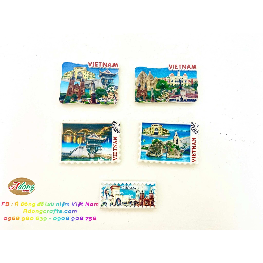 Magnet Nam châm hít dán dính trang trí tủ lạnh viền tem hình địa danh Việt Nam