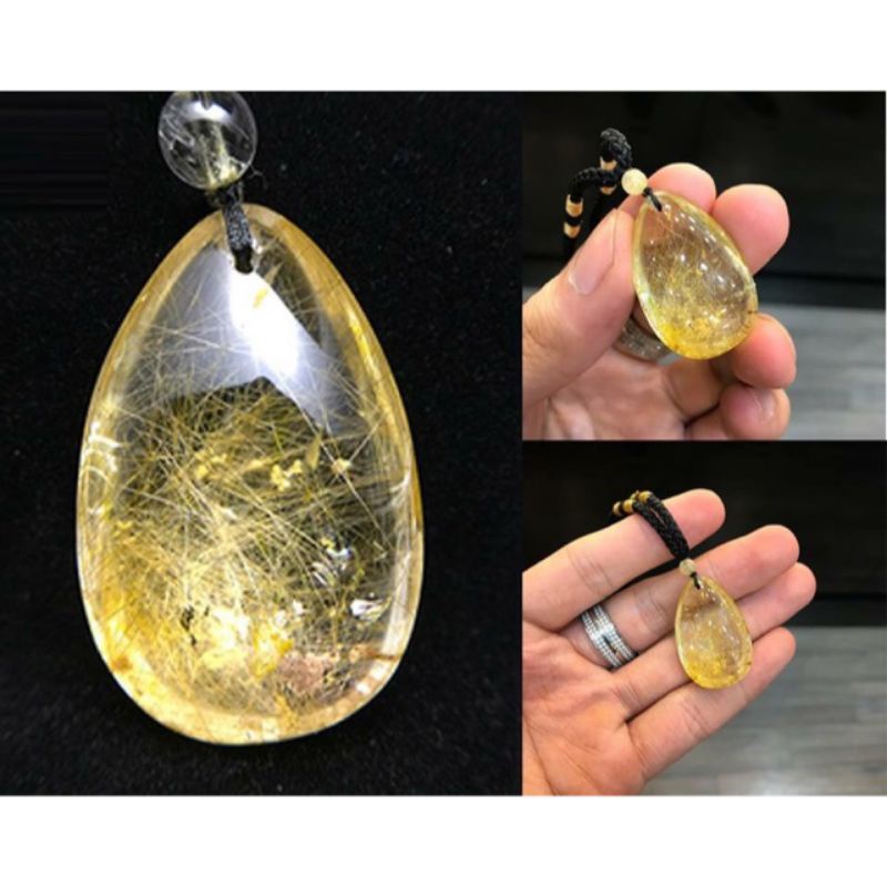 Mặt dây chuyền giọt nước đá tóc vàng, dùng đeo cổ, thanh tẩy năng lượng tiêu cực
