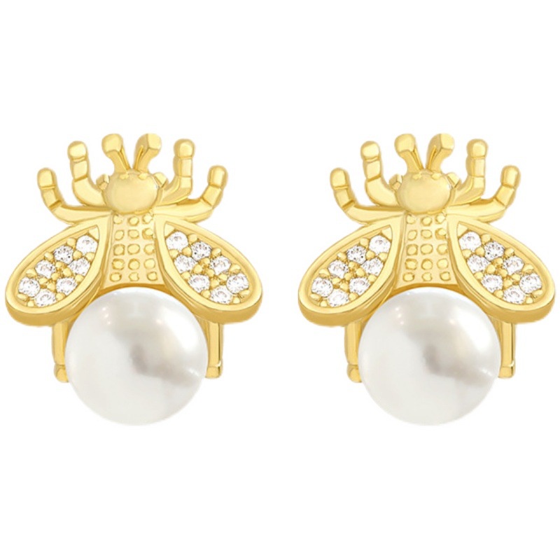 Bông tai hình con ong đính ngọc trai đơn giản phong cách Âu Mỹ dành cho nữ