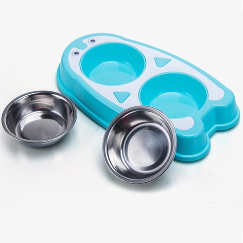 Bát đôi inox chim cánh cụt đựng thức ăn &amp; nước uống - Bát ăn cho chó mèo cao cấp