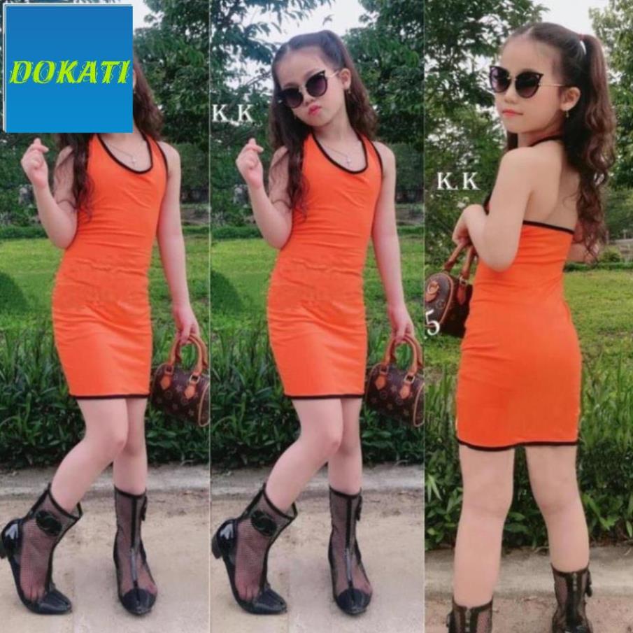 Đầm bé gái body trơn, hở lưng, cổ yếm thời trang, sành điệu - Quần áo trẻ em - DOKATI (Màu Hồng sen) (210573)