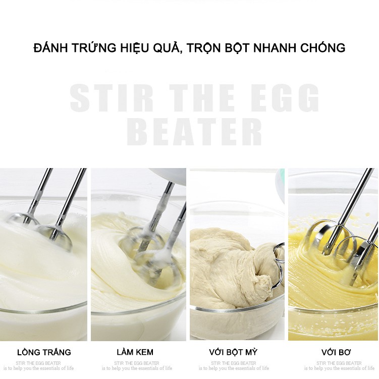 Máy đánh trứng cầm tay 7 cấp độ công suất 180w kèm 4 đầu khuấy inox  phù hợp sử dụng nhiều mục đích  tại nhà