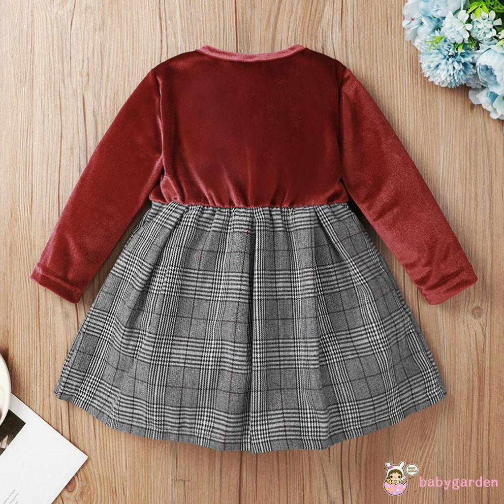 Đầm Công Chúa Tay Dài Cổ Tròn Cho Bé Gái