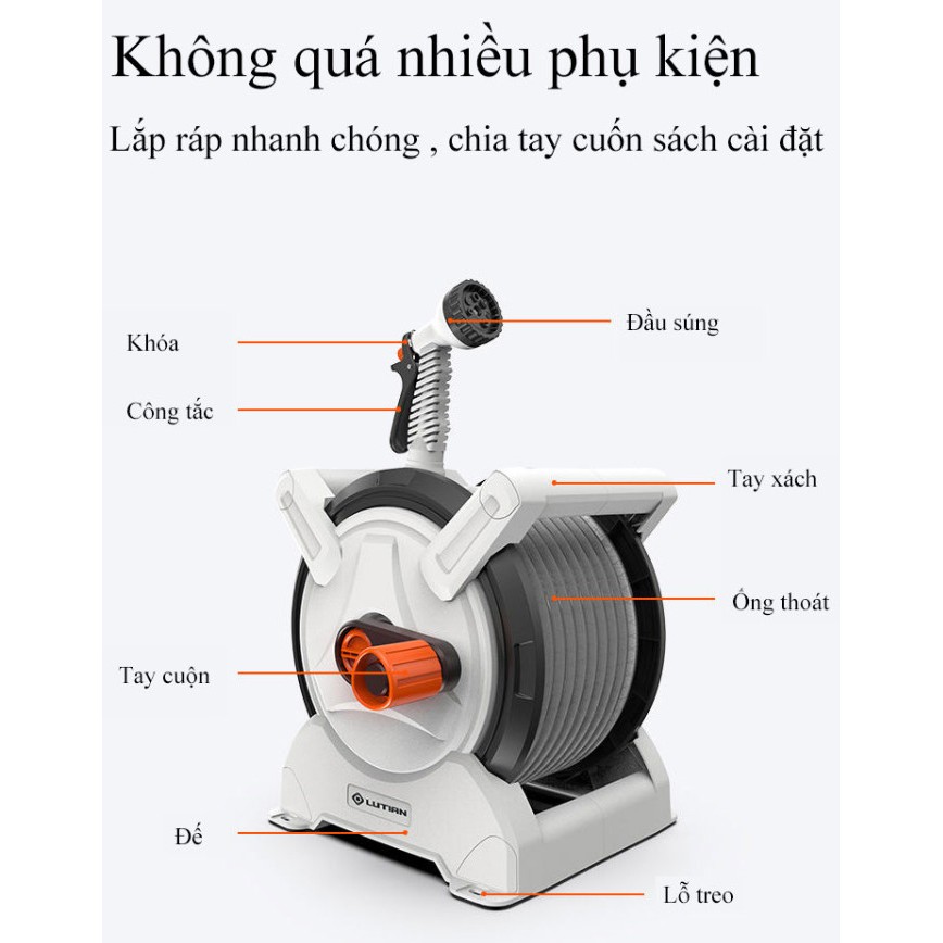 Bộ vòi nước tăng áp lực nước kèm Khung cuộn ống nước dạng cuộn tròn 15 mét (Full phụ kiện)