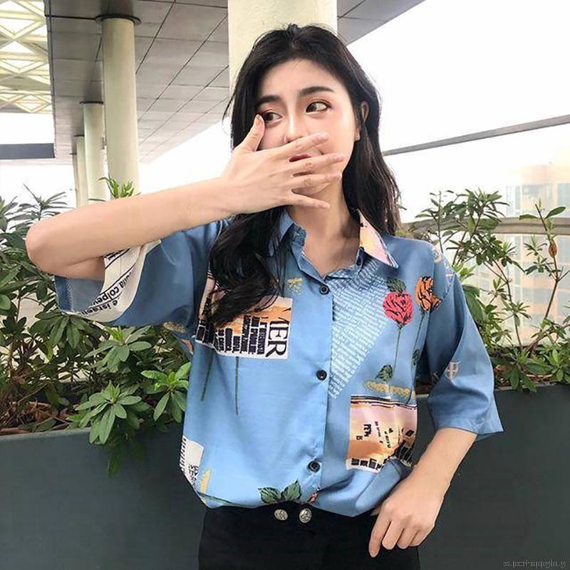 Áo chiffon nữ tay ngắn in hoa hồng | BigBuy360 - bigbuy360.vn