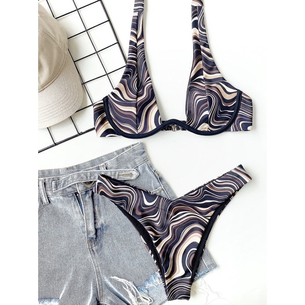 [BKN1193] &lt;ÂU&gt; SET BIKINI VẰN ĐEN (CÓ GỌNG)