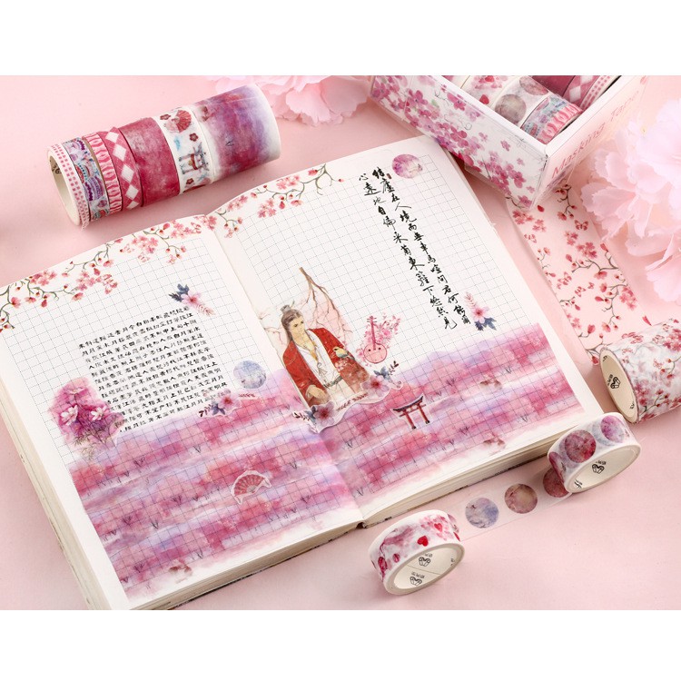 Set 10 Cuộn Băng Dính Washi Tape Trang Trí Scrapbook, Planner M3