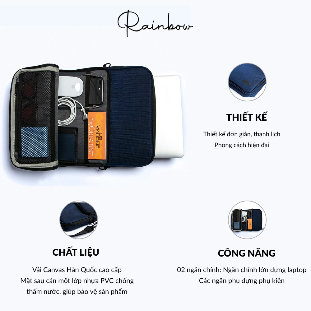 Túi chống sốc Laptop Rainbow Canvas BG003 dáng đứng cao cấp chống nước | BigBuy360 - bigbuy360.vn