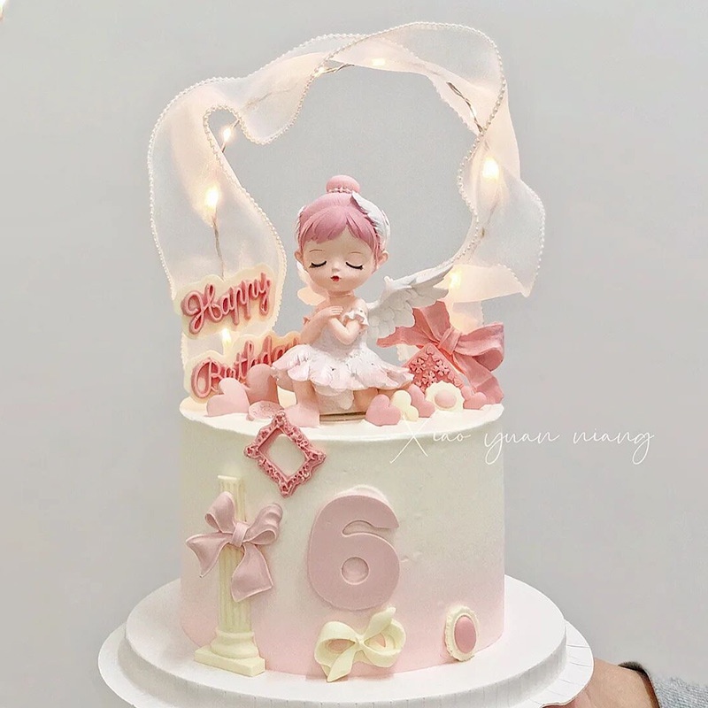 Bộ Phụ Kiện Trang Trí Bánh Kem Sinh Nhật Hình Cô Gái Múa Bale Dễ Thương