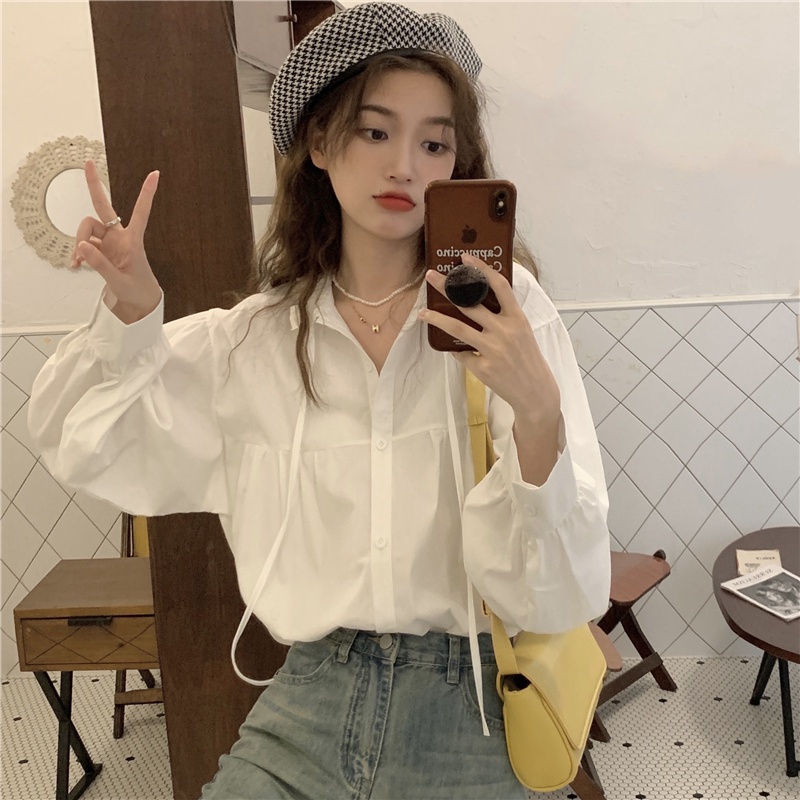 Áo sơ mi dài tay thắt dây phong cách retro thanh lịch 46717