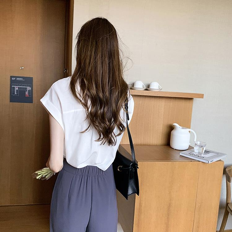 SUXI Áo Sơ Mi Tay Ngắn Dáng Rộng Màu Sắc Đơn Giản Thanh Lịch Dành Cho Nữ