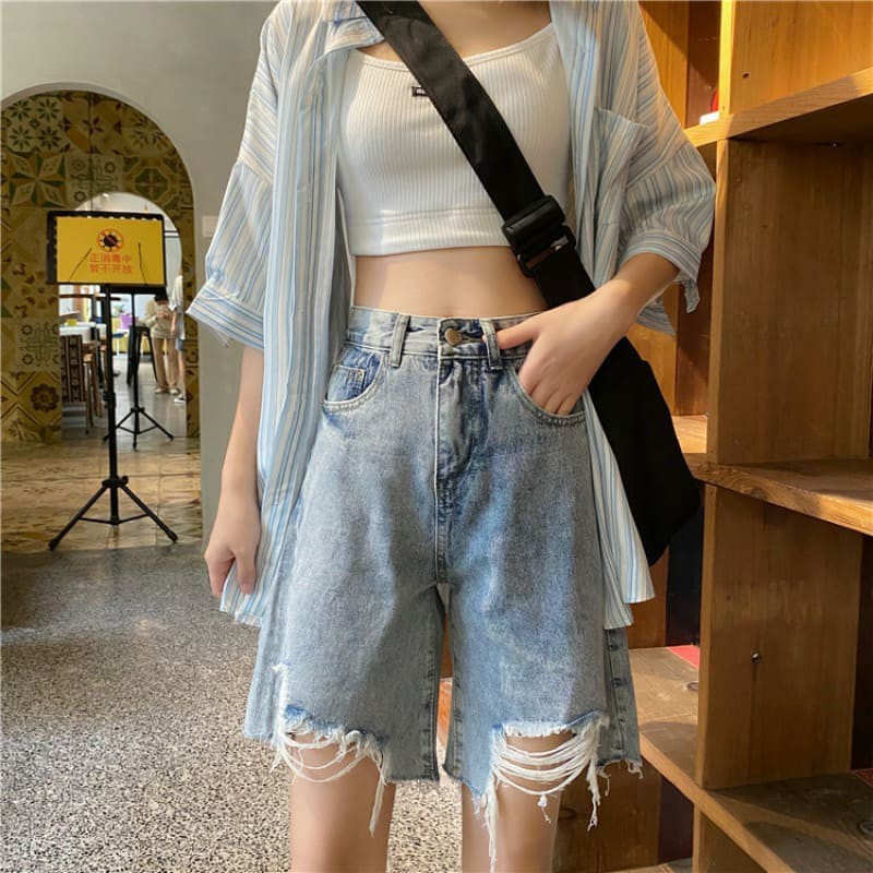 Quần shorts jean nữ rách gối / ulzzang dáng ngố / hàng QUẢNG CHÂU | BigBuy360 - bigbuy360.vn