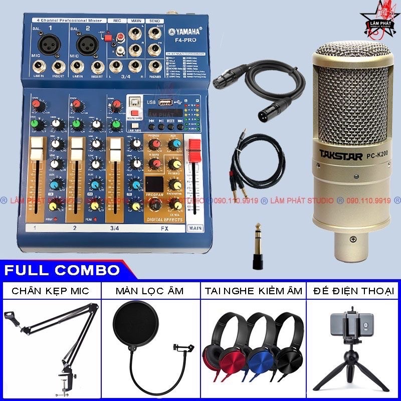 [Mã ELHACE giảm 4% đơn 300K] Chọn bộ Thu Âm Karaoke MIXER F4 PRO MỚI NHẤT + MIC PC K200 TAKSTAR BẢO HÀNH 12 THÁNG