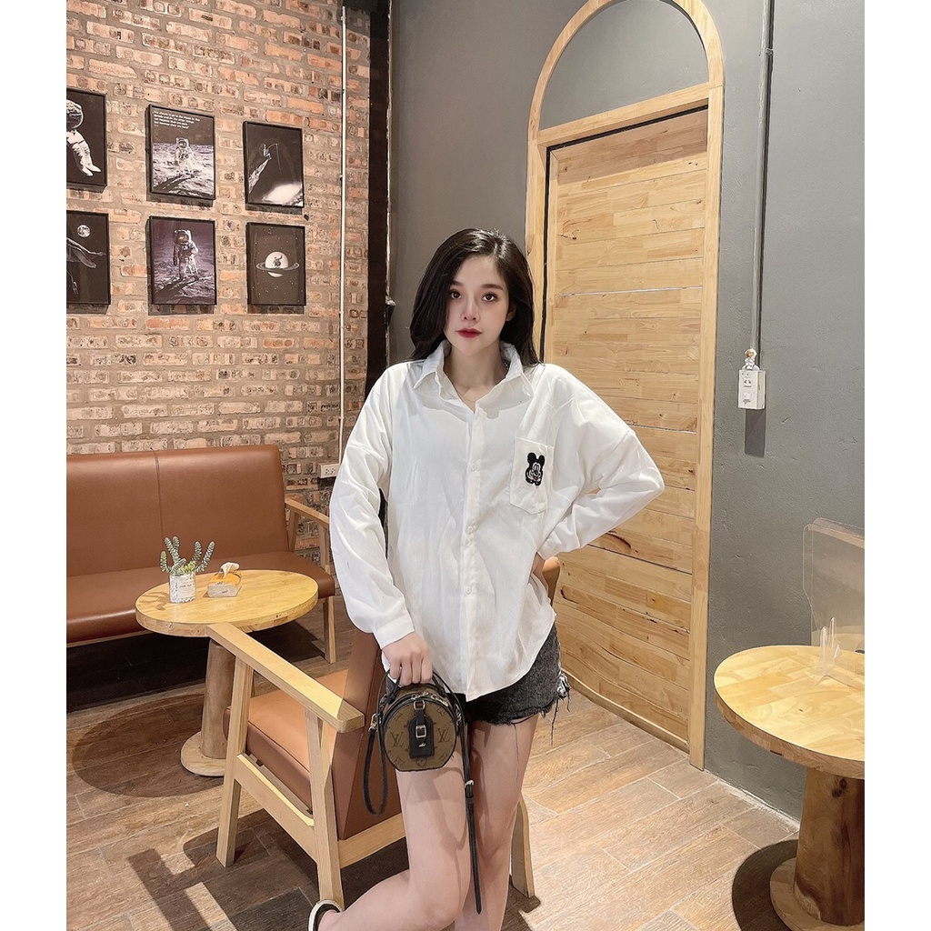 Áo sơ mi nhung tăm thêu Mickey nhiều màu Lovi
