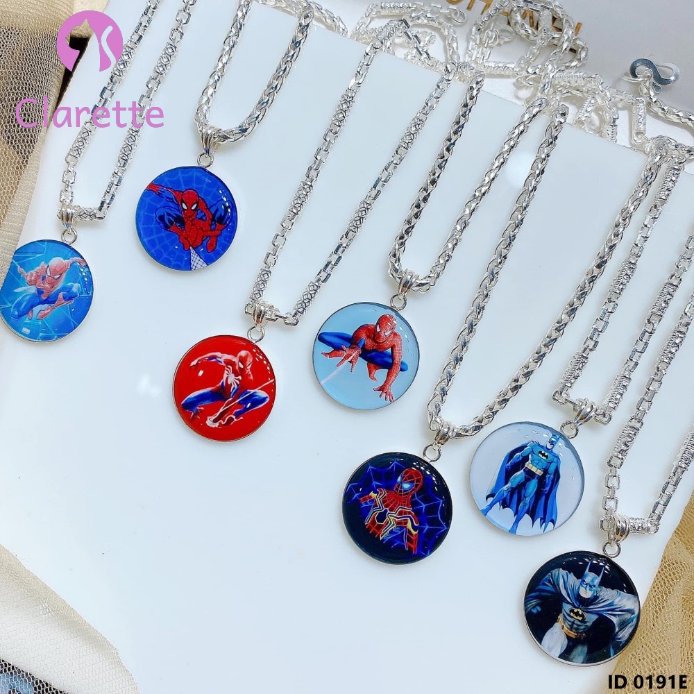 Vòng cổ bạc cho bé nam hình siêu nhân, hình người nhện, hình người dơi khắc tên theo yêu cầu Clarette 0191E
