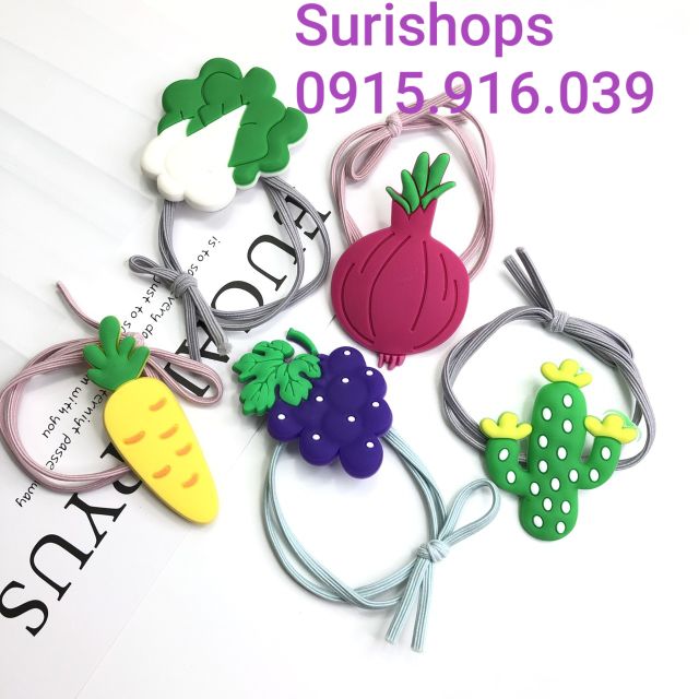Set 2 Buộc Tóc trái cây, Cột Tóc Nữ Hình Trái Cây Bằng Cao Su Mềm
