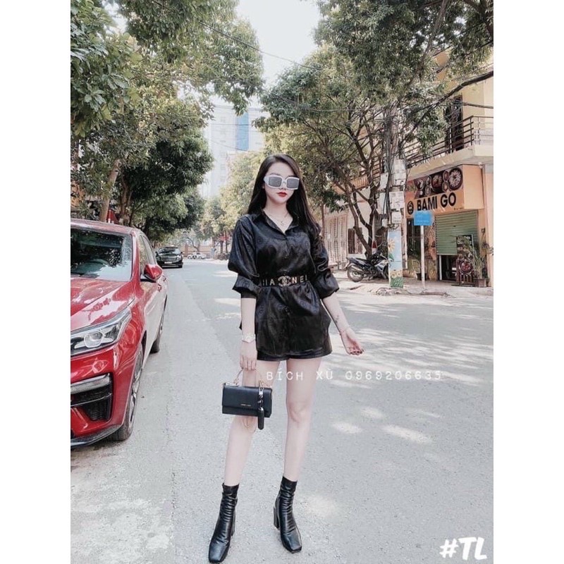 Áo sơ mi lụa vân chữ chìm D