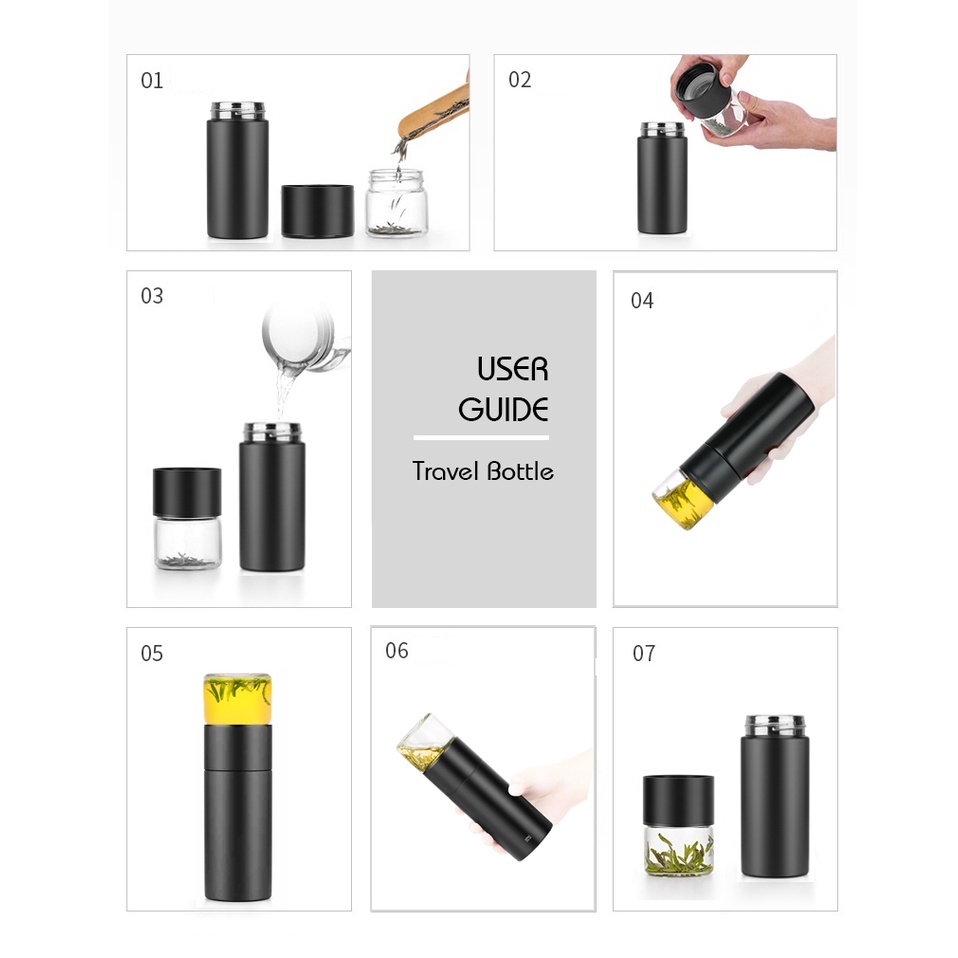 Bình lọc trà thủy tinh di động C010 - 300ml - Ấm trà thủy tinh có lọc trà cho di chuyển, du lịch Samahome Shop