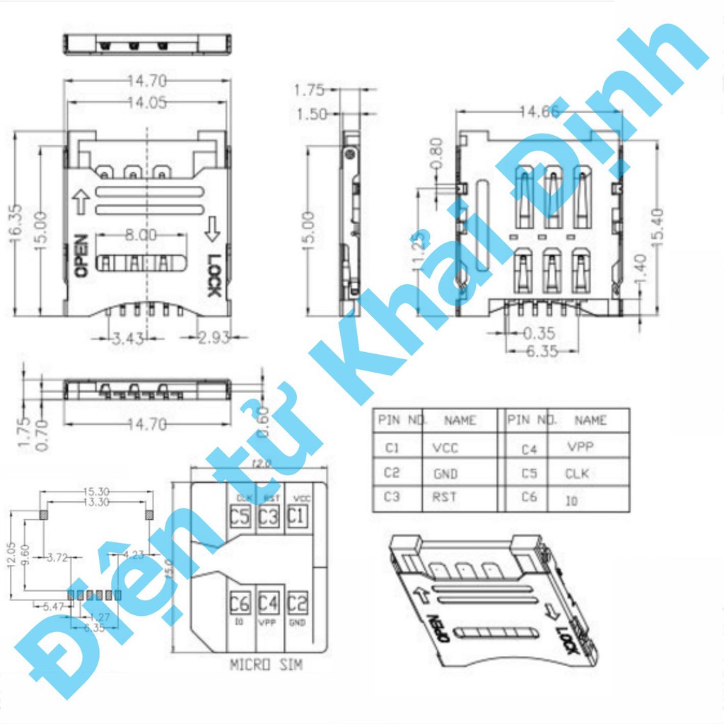 5 cái Socket micro SIM, khay micro SIM 6P, nắp sắt kde5392