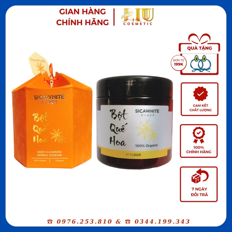 BỘT ĐẮP MẶT NẠ - BỘT RỬA MẶT - BỘT QUẾ HOA SICA WHITE TẶNG MUỖNG GỖ, MUỖNG ĐẮP NẠ
