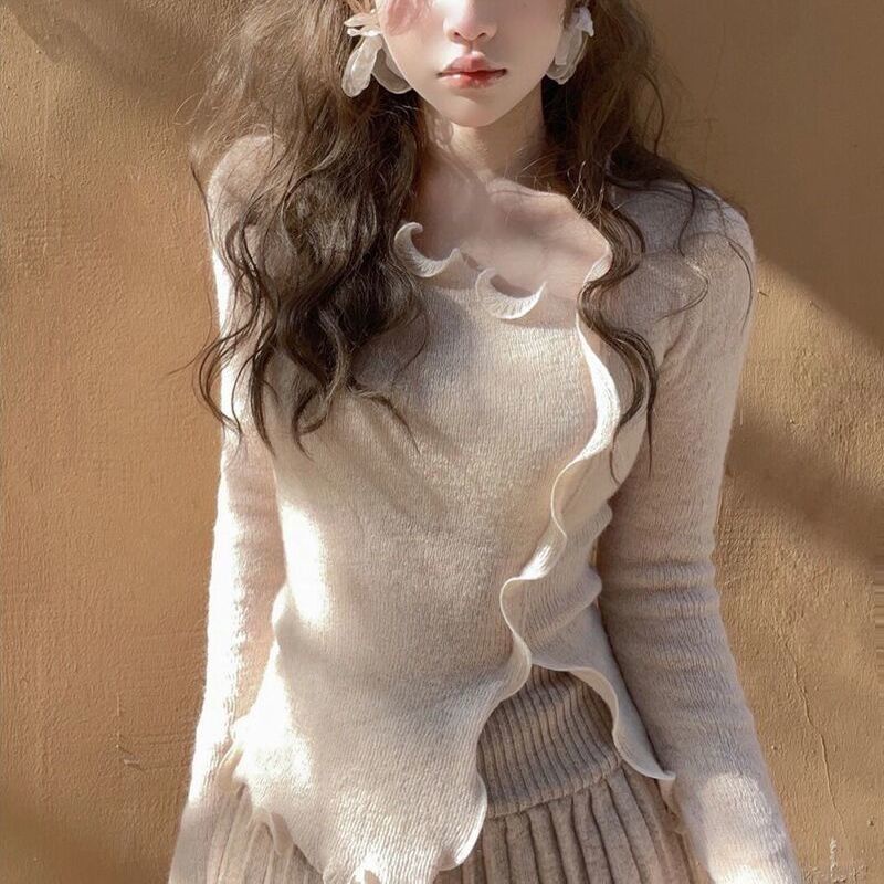 Áo Sweater Dệt Kim Mỏng Tay Dài Phong Cách Thời Trang Mùa Thu Mới 2021