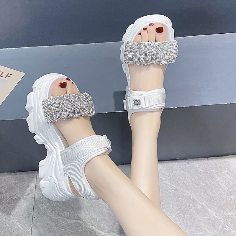 Xăng đan Thể Thao Đế Dày Tăng Chiều Cao Đính Đá Thời Trang Mùa Hè Mới 2022 Cho Nữ