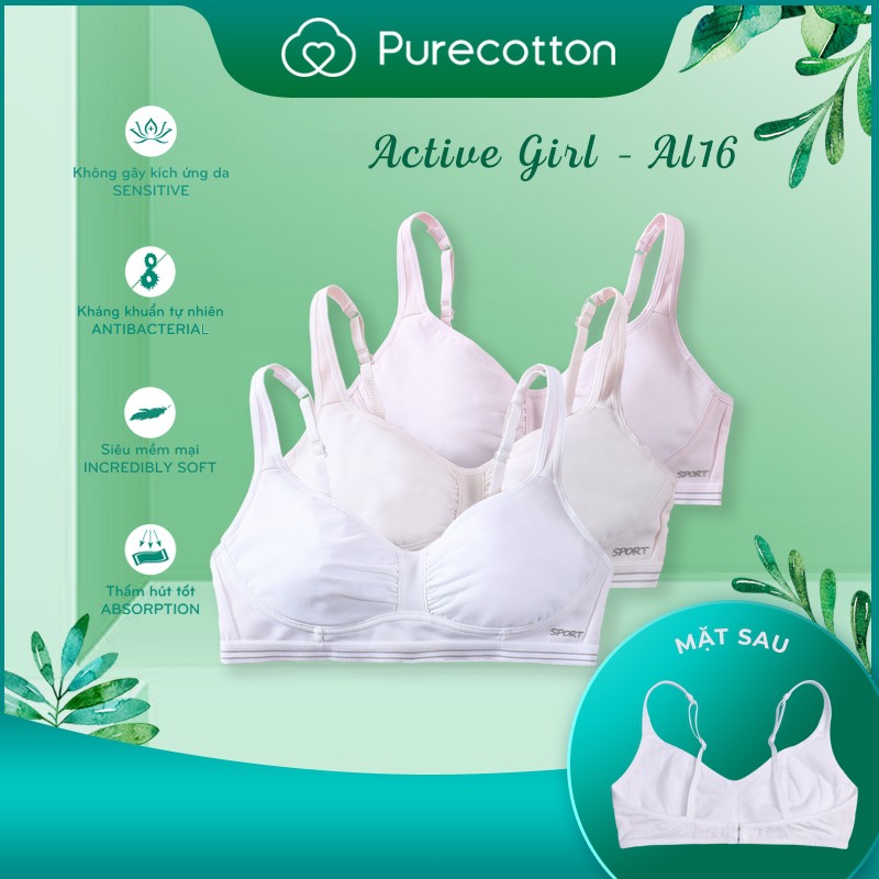 Combo đủ màu áo lót học sinh Purecotton chất liệu cotton cao cấp kiểu dáng cài khuy không đệm PC016