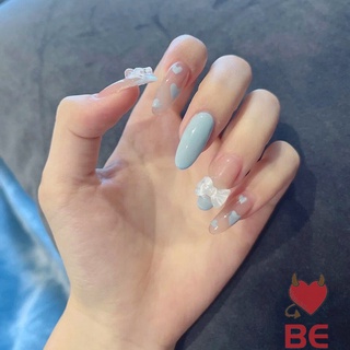 YADORNOS Set 24 Móng Tay Giả Màu Xanh Dương Đính Nơ Thời Trang