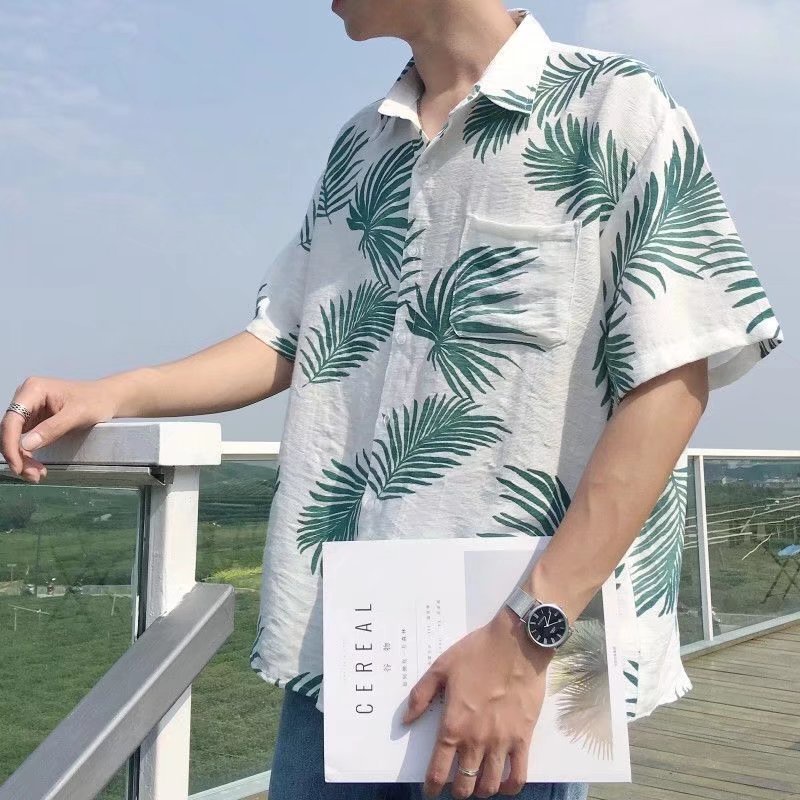 Áo Sơ Mi Tay Ngắn Họa Tiết Hoa Thời Trang Phong Cách Hàn Quốc Cho Nam/ Nữ