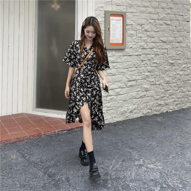 Đầm PURE CUBE tay ngắn in họa tiết hoa xinh xắn thời trang dành cho nữ