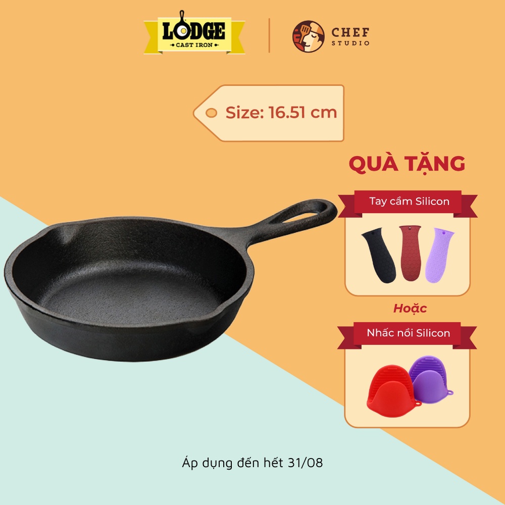 Chảo gang Lodge chống dính tự nhiên size nhỏ 9cm - 13cm - 16.5 cm, dùng được cho mọi loại bếp và lò nướng