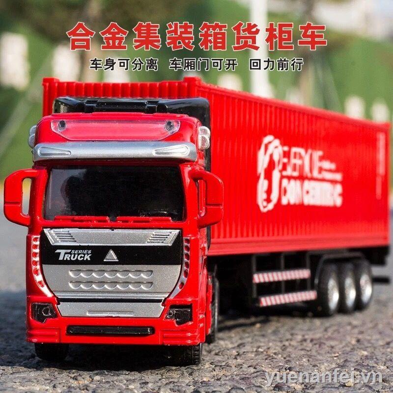 Hợp kim xe container xe tải mô hình giao thông vận tải mô phỏng kỹ thuật xe sơ mi rơ moóc container đồ chơi xe ô tô cậu bé trẻ em