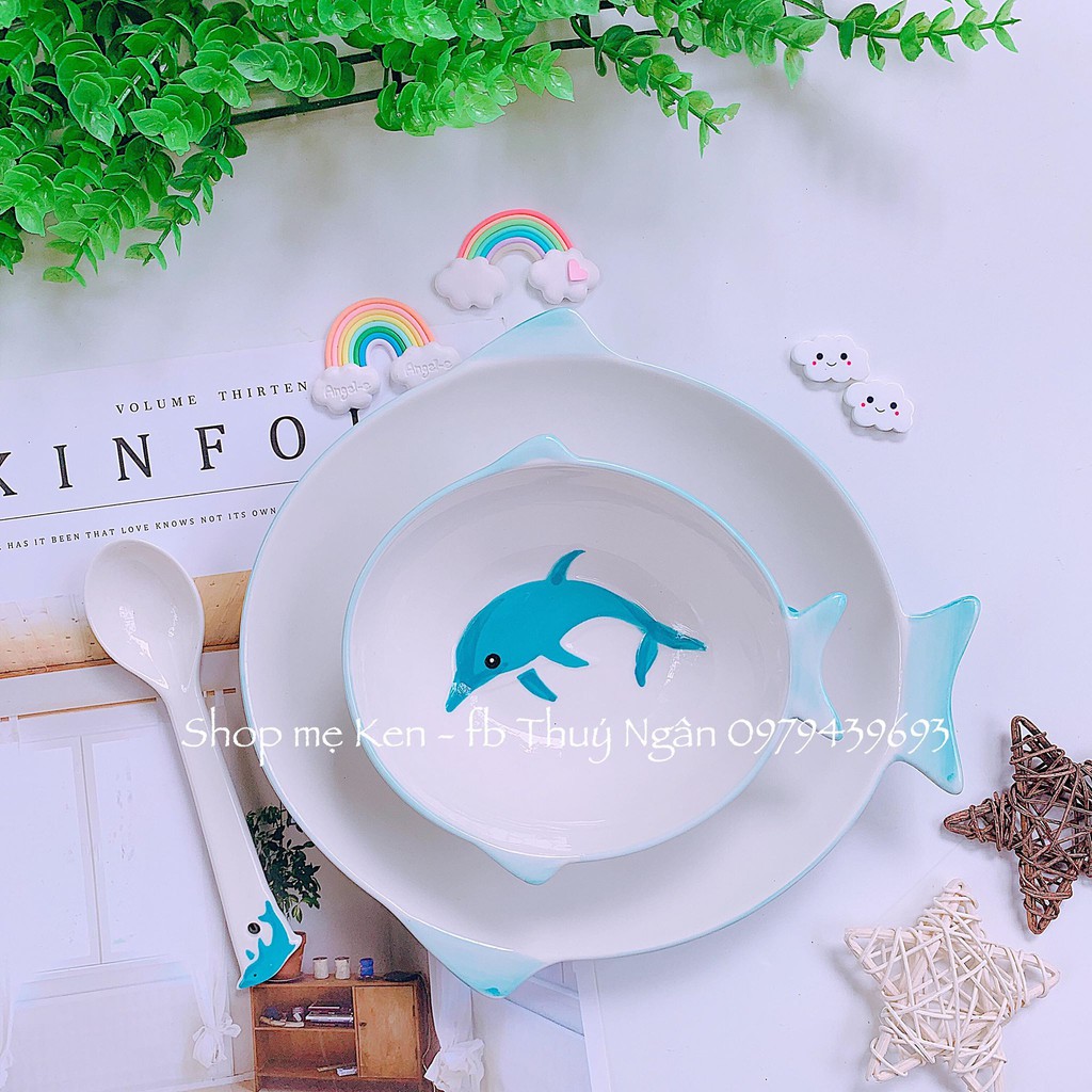 Bộ bát sứ 3 chi tiết hình gấu trúc, cá, hươu