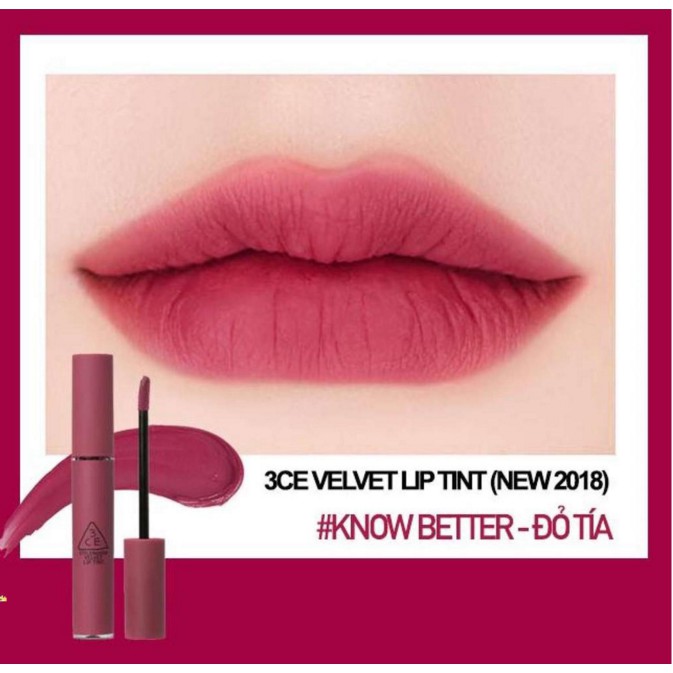 Son kem lì 3CE Velvet Lip Tint #Know Better (Đỏ tía)