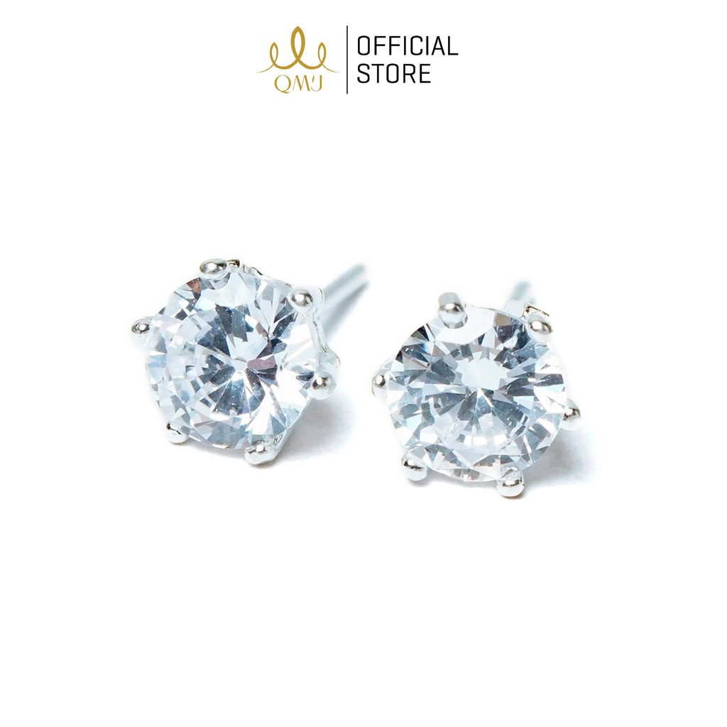 Bông tai nữ bạc đơn giản 6 chấu nạm đá sáng thiết kế tinh tế QMJ Q301