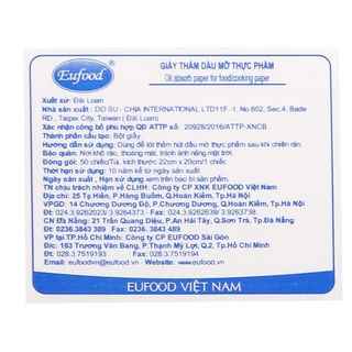 Giấy thấm hút dầu mỡ thực phẩm Eufood (30 tờ/gói)